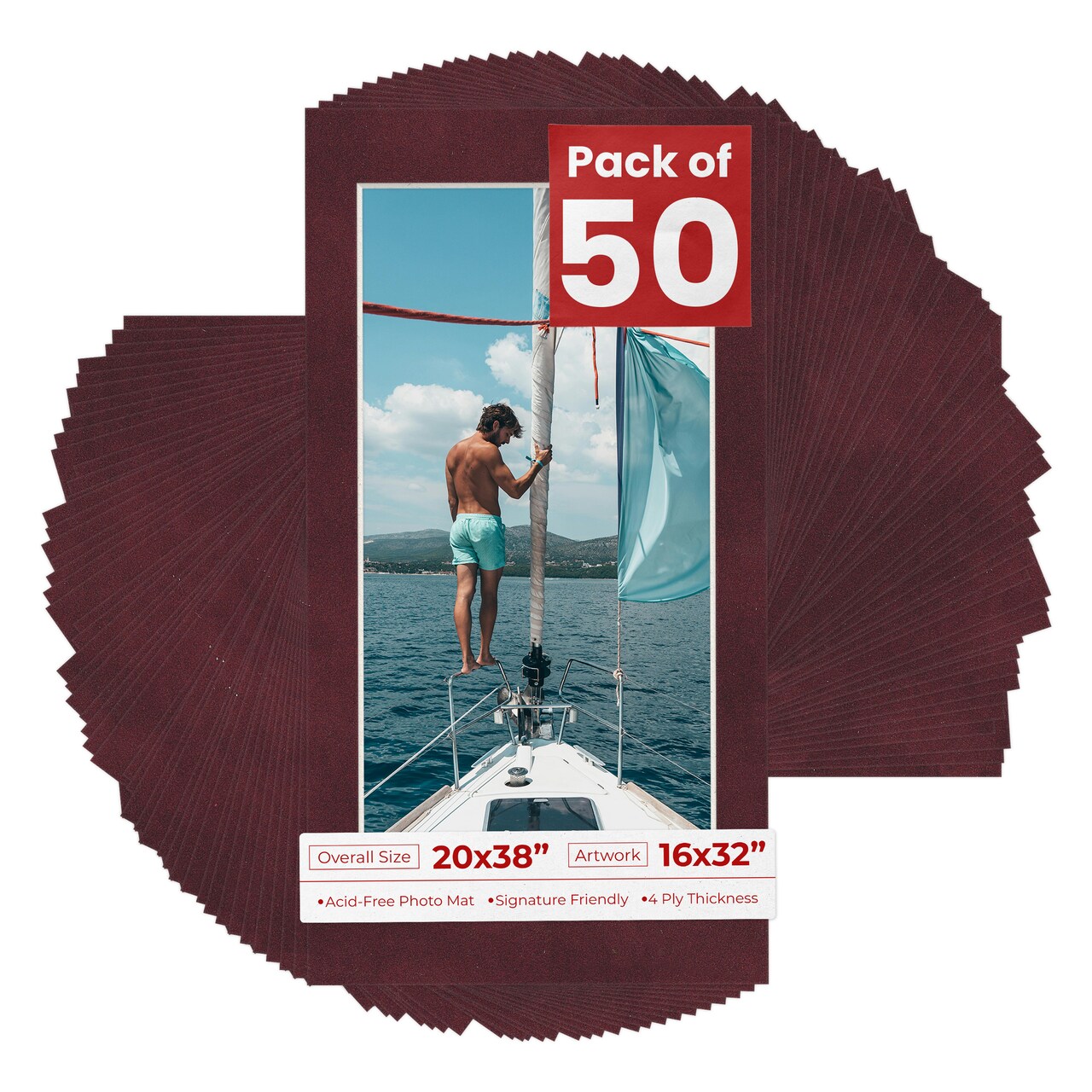 Dark Red Suede Mat Board for 20x38 Frames - Fits 16x32 Photos